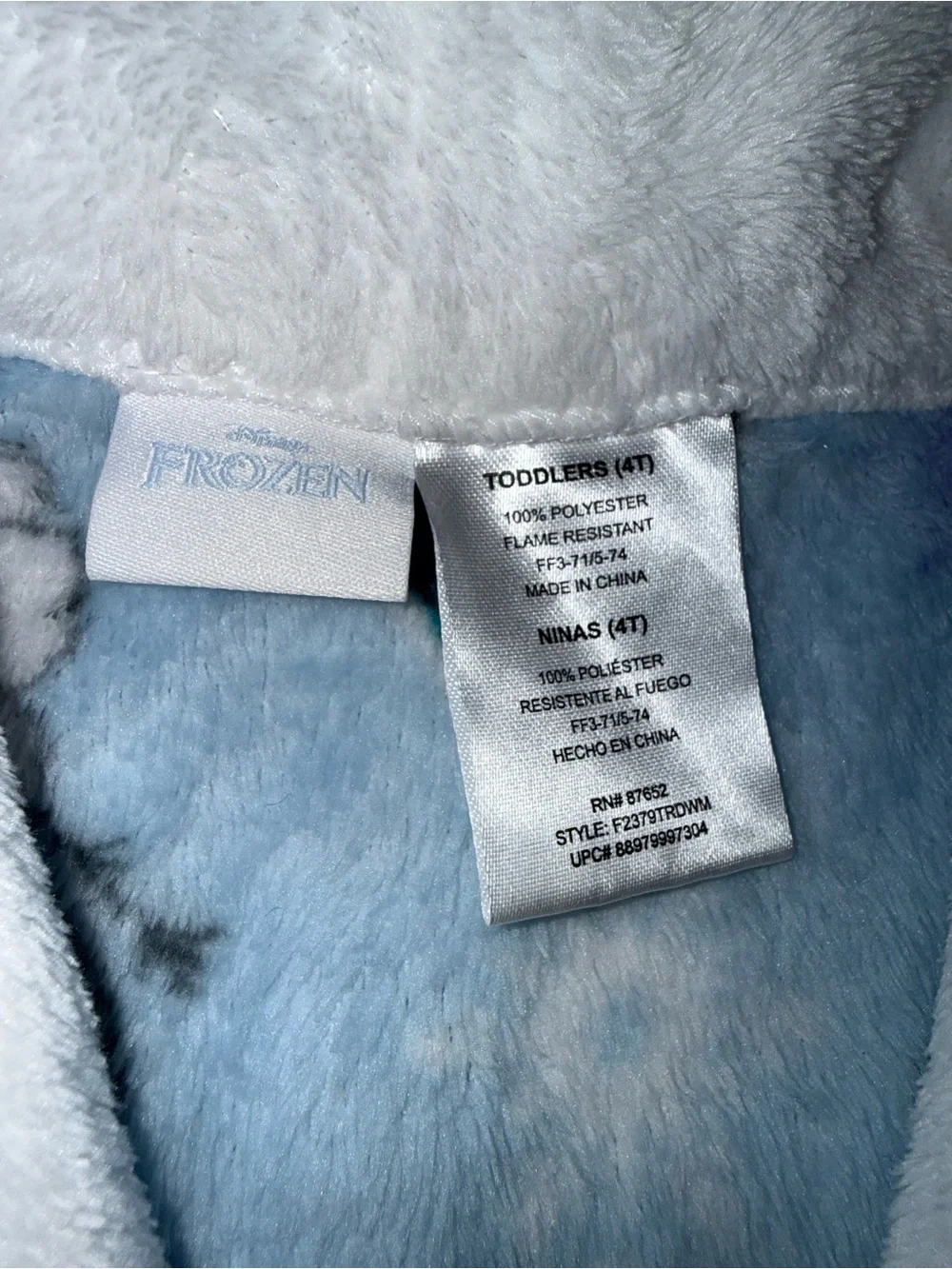 Disney Frozen Light Blue Plush Girls' Robe with White Trim
